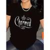 Women Charmed Graphic T-Shirt Black Floral Print Round Neck Short Sleeve Casual Everyday Medium Stretch Top