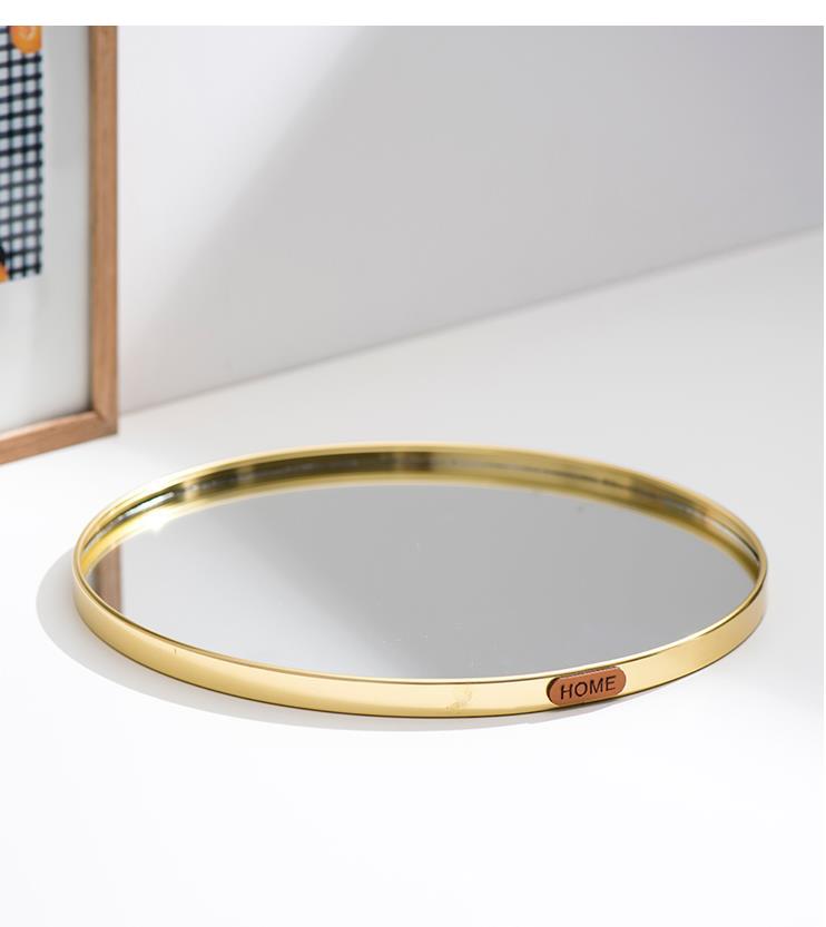 Golden Glass Mirror Storage Tray Irregular Metal Decoration Desktop Jewelry Ring Display Home Aromatherapy Pendulum