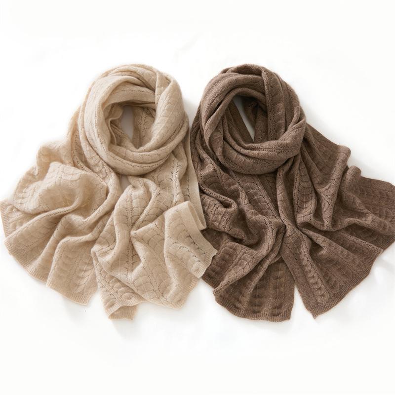 Women's 100% Pure Cashmere Hollow Knit Scarf - Solid Color & Warm
