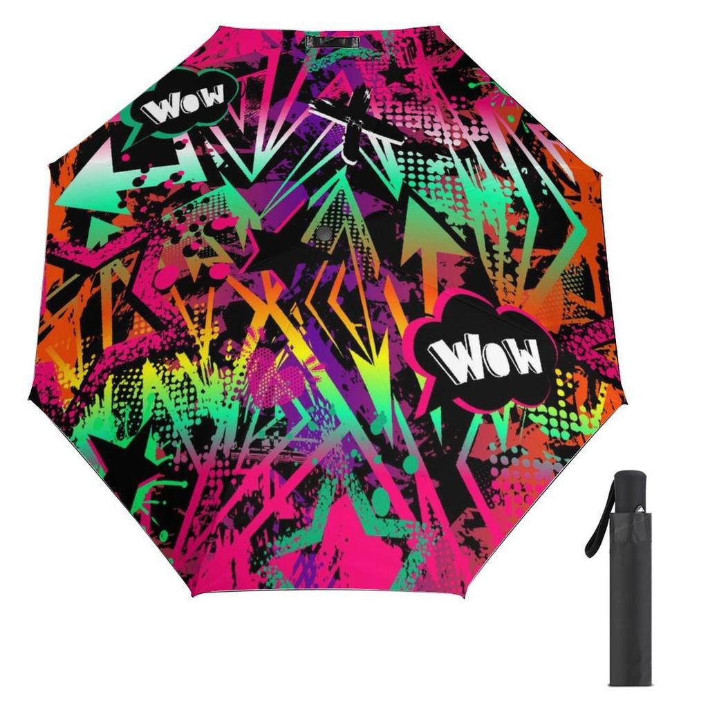 1 Pack Automatic Umbrella With Uv Resistant Coating And Strong Frame For Outdoor Travel Graffiti Accent Style