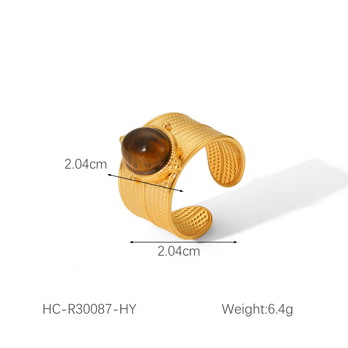 

Ins French Retro Fashion Natural Tiger Eye Titanium Steel Non-fading Ring Women s Wide Band 18K Gold Stainless Steel Ring красный