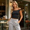 Women’s Off Shoulder Fitted Y2K Streetwear Short Sleeve Crop Top Casual Ruched Design Slim Fit Tee for Daily Wear