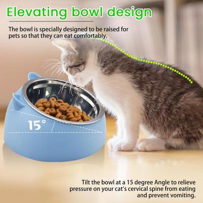 Raised Cat Food Bowl 15-degree Tilted Elevated Pet Feeder Bowl Anti Spill Stainless Steel Pet Food Dish for Dogs And Cats To Protect Pet's Spine