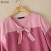 ZANZEA Women Elegant V-Neck Ruffles 3/4 Sleeve Loose Casual Blouse