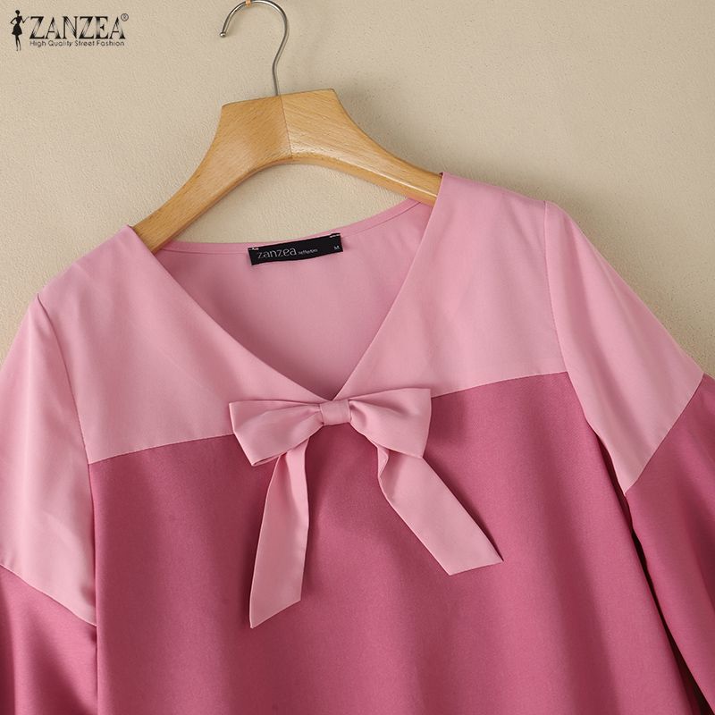 ZANZEA Women Elegant V-Neck Ruffles 3/4 Sleeve Loose Casual Blouse