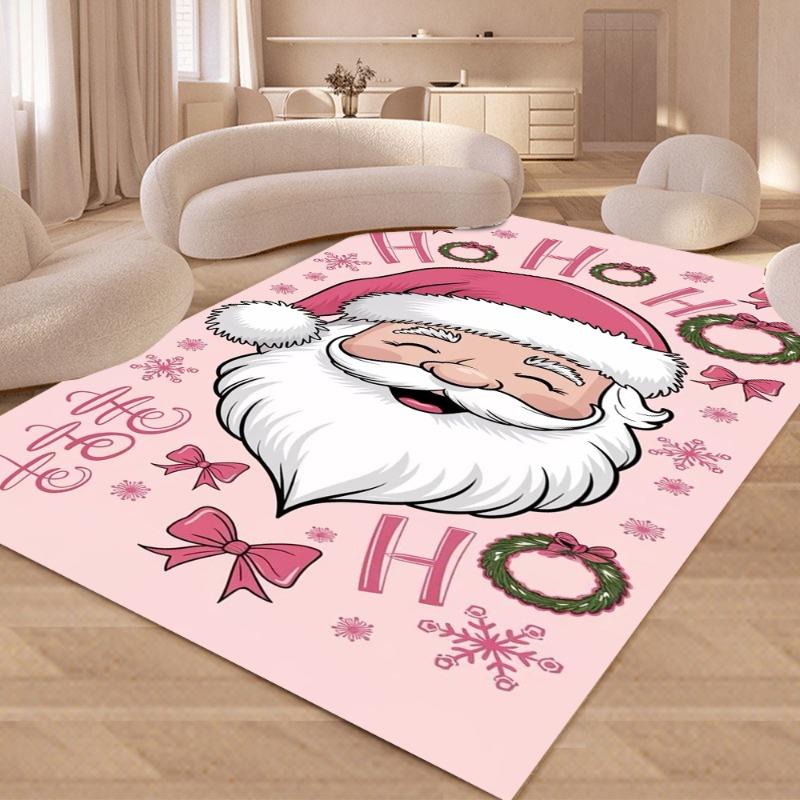 Christmas The Santa Claus Carpet HO HO HO Wreath Bow Snowflakes Non-slip Rug Mat Living Room Sweet Festive Home Decoration