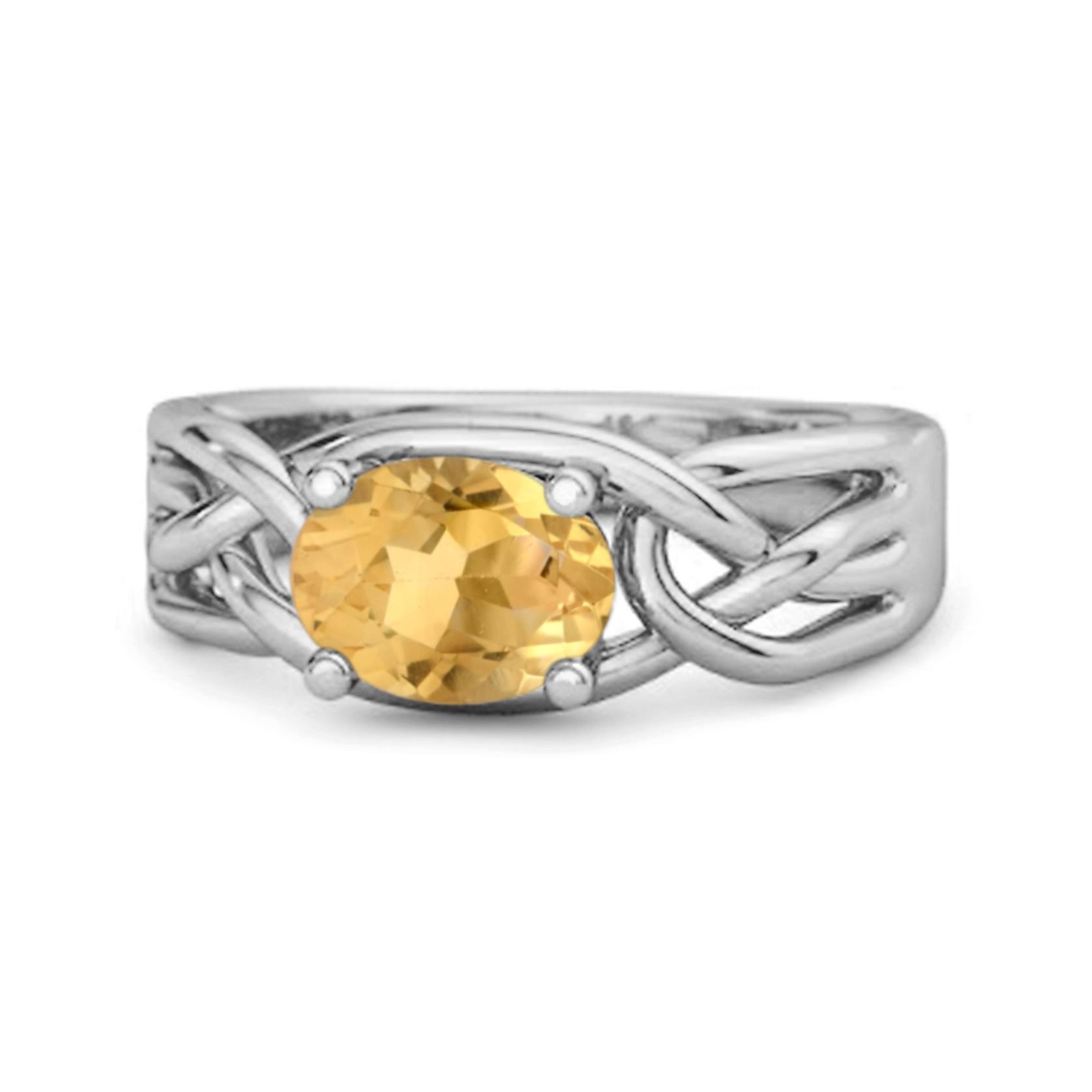 Citrine Celtic Knot Band Design Ring- 925 Sterling Silver 8 белый