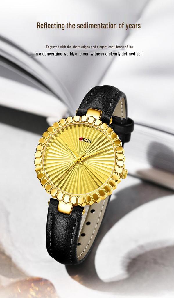 OFNS Light Luxury Women's Quartz Watch - Waterproof, Sunburst Dial, No Numerals