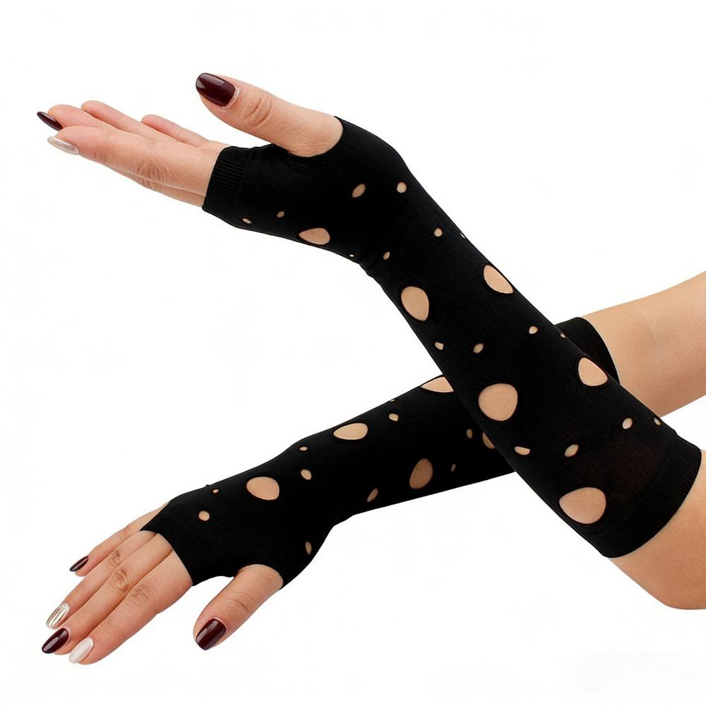 Long Length Gothic Gloves Fingerless Hollow Out Gloves Sexy Long Gloves Unisex чёрный