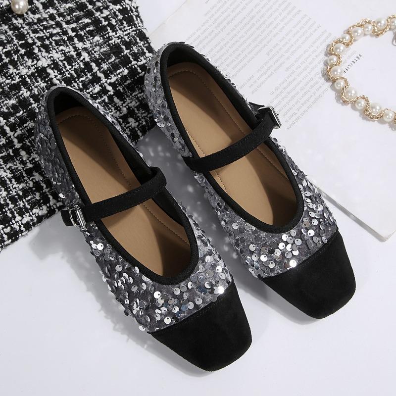 Fairy Style French Mary Jane Temperament with Skirt Flat Single Shoes Spring New Sequin Women's Shoes