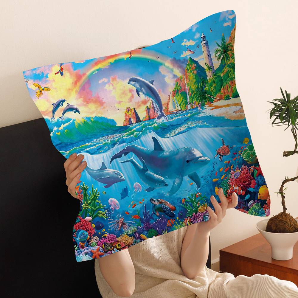 Ocean World Shark Area Pillow Covers Cartoon Sofa Decorative Home Double-Sided Printing Short Plush Cute Cushion Cover