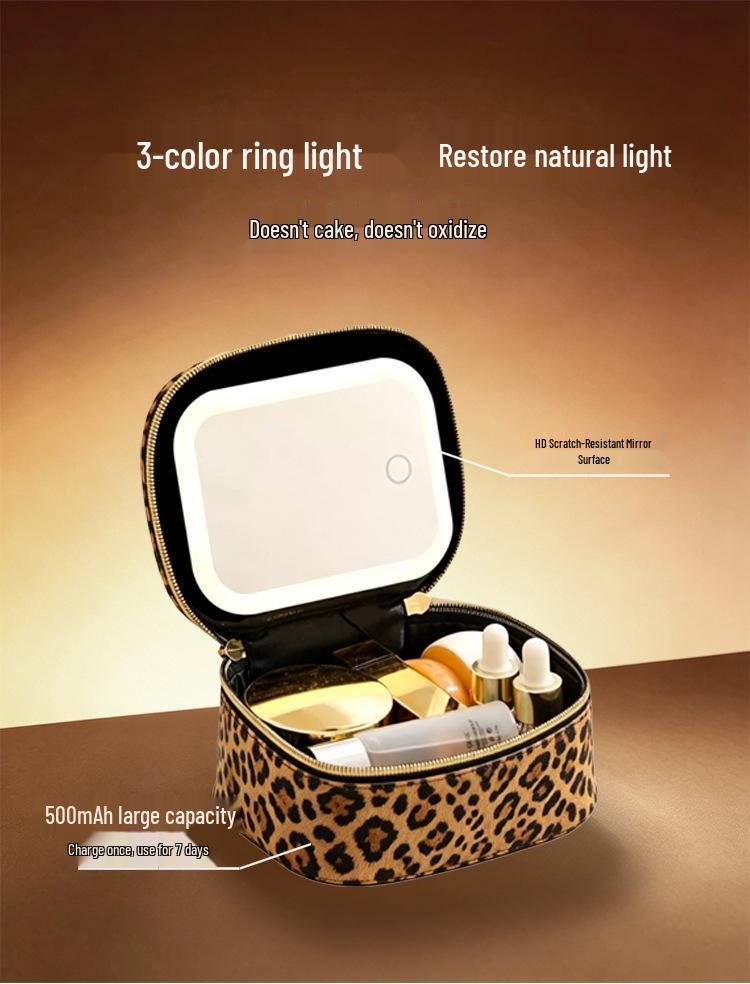 Portable Waterproof LED Mirror Makeup Bag - Mini Travel Beauty Storage