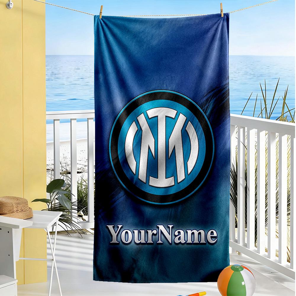 Inter Milan Customized Name Beach Towel High Absorbency & Quick-Dry Perfect for Traveling Yoga Camping and Swimming
