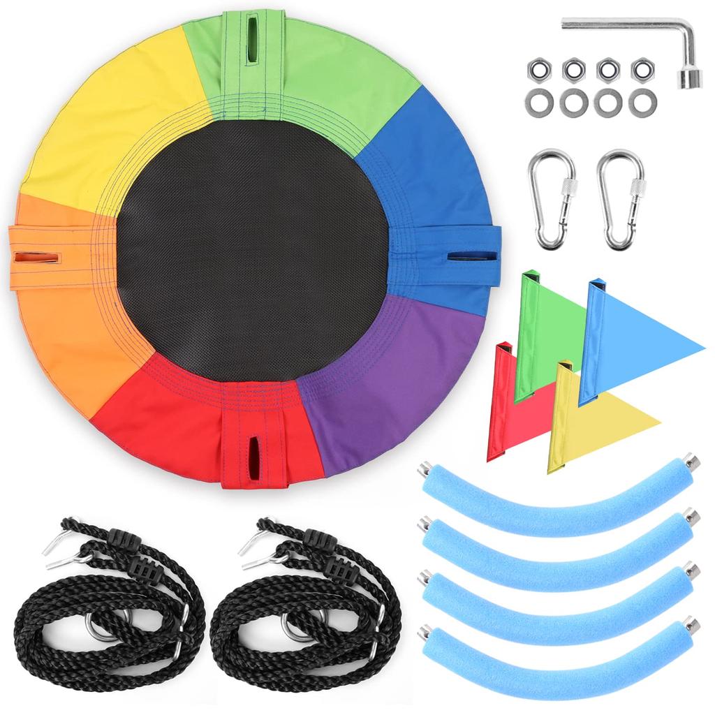 Odoland 100cm Diameter Swing 300kg Weight 900D Oxford Alloy Steel Suitable for Kids and Assembly Tools Easy Hanging Spider Tree or Home Mixed Colors