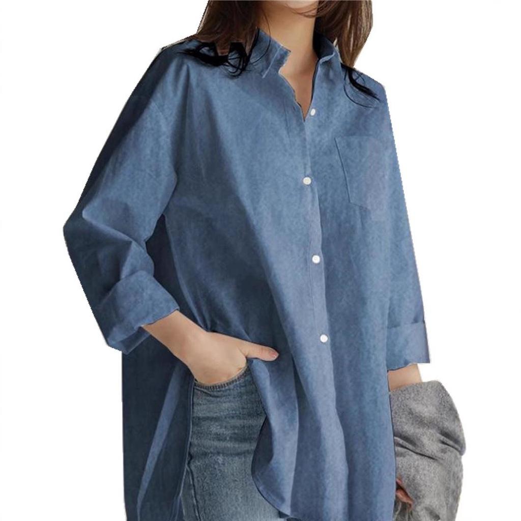 2024 Autumn Women's Solid Color Long Sleeve Irregular Lapel Shirt