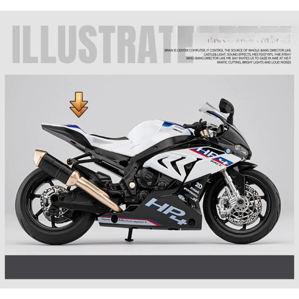1/12 BMW HP4 Alloy Die Cast Racing Motorcycle Model Vehicle Collection Sound and Light Off Road Autocycle Toys Car