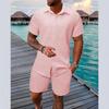 Mens Casual Solid Color Textured Short Sleeve Shirt And Shorts Two Piece Set