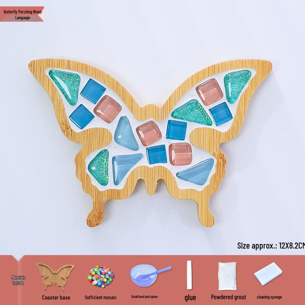 Handmade Butterfly Mosaic Coaster DIY Kit - Children's Craft Set with Creative Glass Tiles