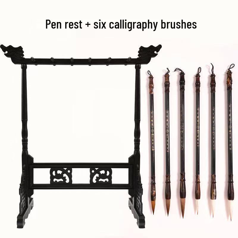 Retro Chicken Wing Wood & Resin Desk Set: Fountain Pen Holder & Calligraphy Brush Stand