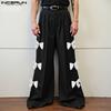INCERUN Men High Zip-up Waist Bow Knot Casual Wide Legs Pants Trousers