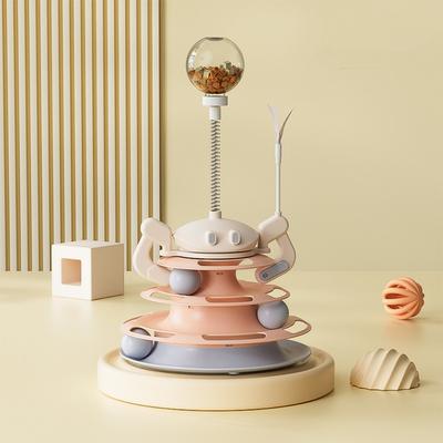 4 Levels Cat Ball Track Toy Rotating Anti-slip Cat Turntable Toy Detachable Wear-resistant Pet Puzzle Training Toy Multi-Cat