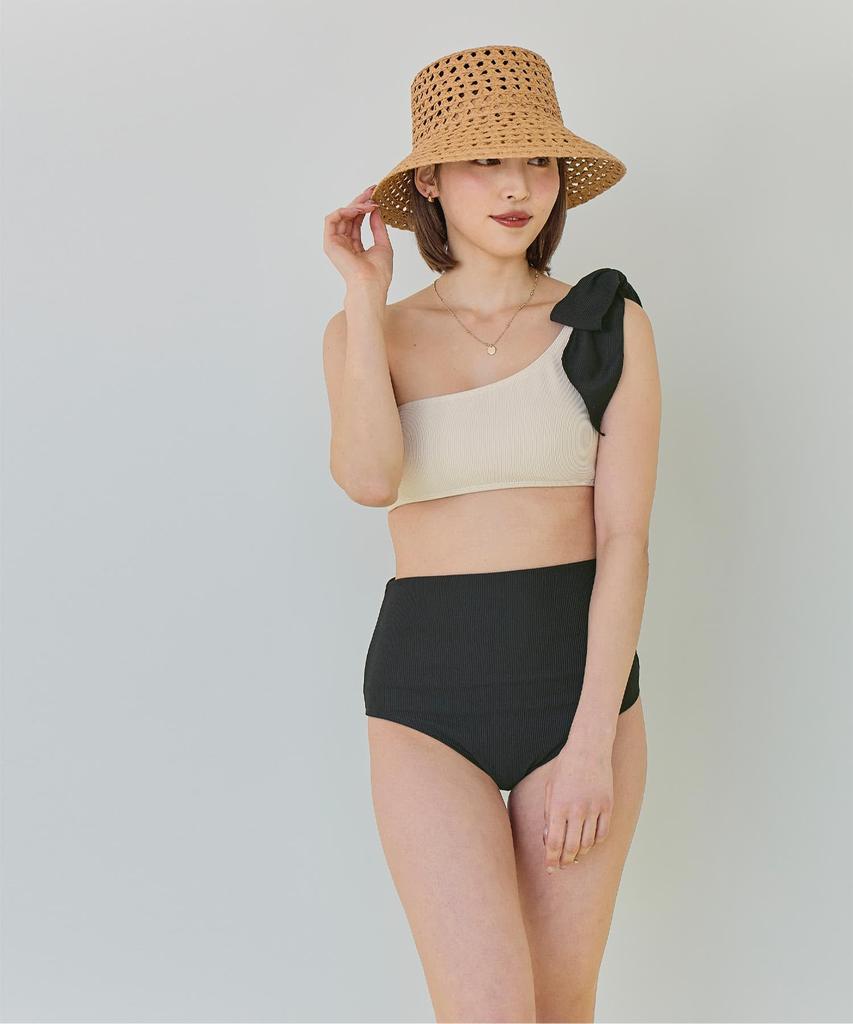 Seedless DAXM0425 Women's One-Shoulder Ribbed Bikini/Swimsuit, Size Small, White