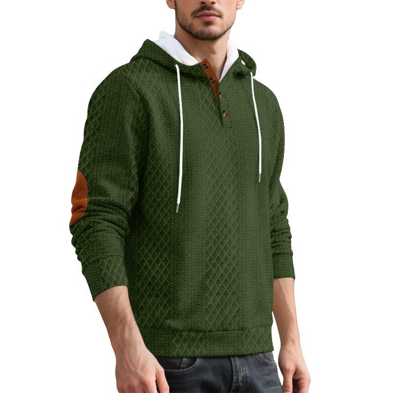 Men's Casual Pullover Jacquard Solid Color Hooded Embroidered Sports Thickened Autumn and Winter Sweater