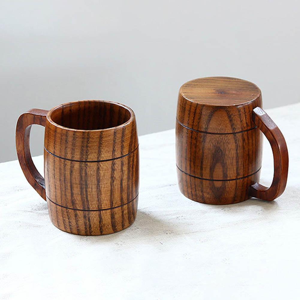 350ml Vintage Wooden Beer Mug with Handle Large Capacity Drink Cup