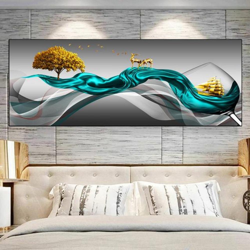 Modern Abstract Golden Wine Glass Boat Canvas Painting Posters and Prints Wall Picture for Living Room Home Decor No Frame