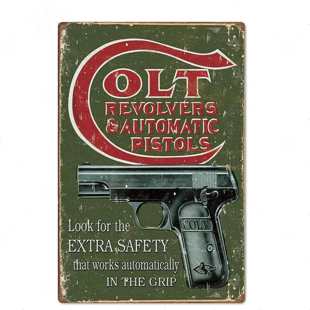 Retro Shooting Winchester Colts Metal Plaque Plate Painting Iron Tin Sign Wall Art Picture For Hunters Home Living Room Decor