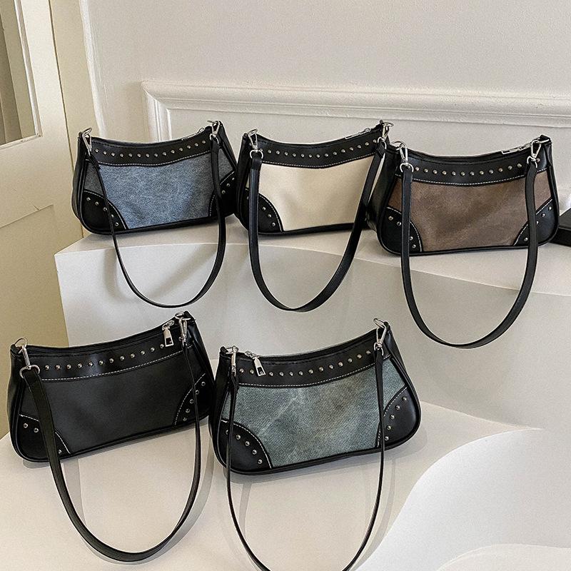 Niche Textured Underarm Bag for Women In Autumn and Winter Fashion High-end Versatile Shoulder Bag Denim Canvas Handbag