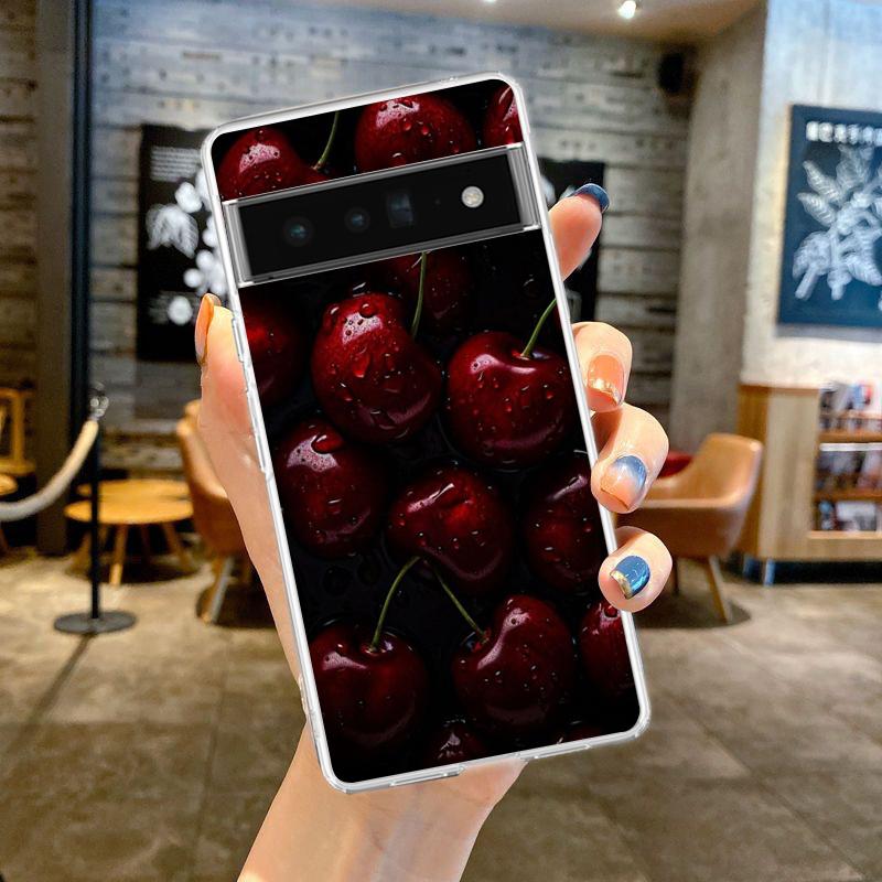 For Google Pixel 10 Pro Clear Phone Case Pixel 9 Pro XL Pixel 8 Pro 9A 8A 7A 7 6A 6 Pro Soft TPU Cover Red Cherry