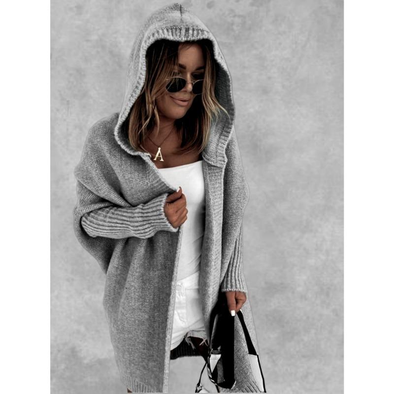 Hooded Knit Temperament Commuter Bat Shape Soft Loose Back Splicing Sweater