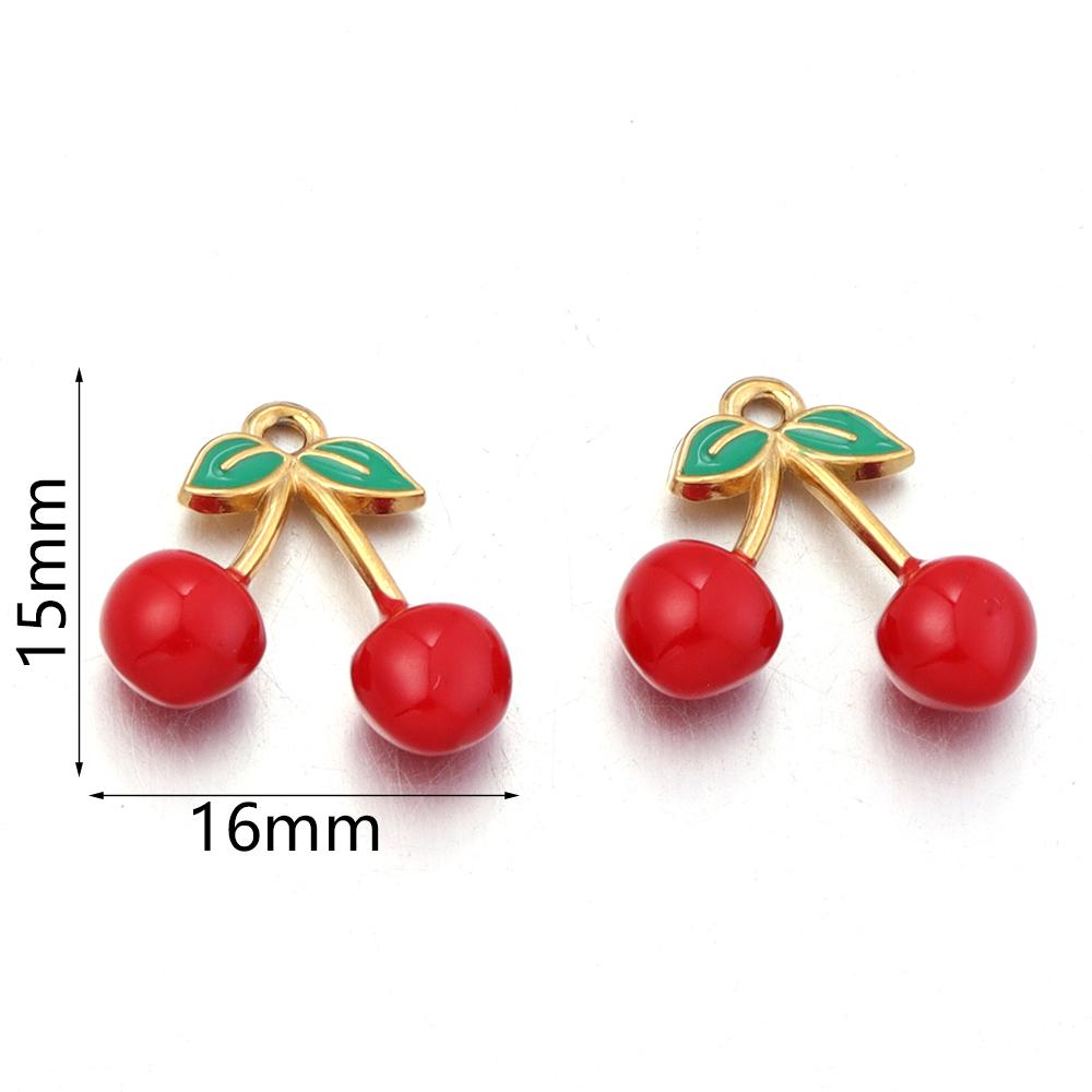 2pcs/lot Stainless Steel Enamel Charms Cute Fruit Strawberry Cherry Banana Flower Leaf Pendants For DIY Jewelry Making Necklace