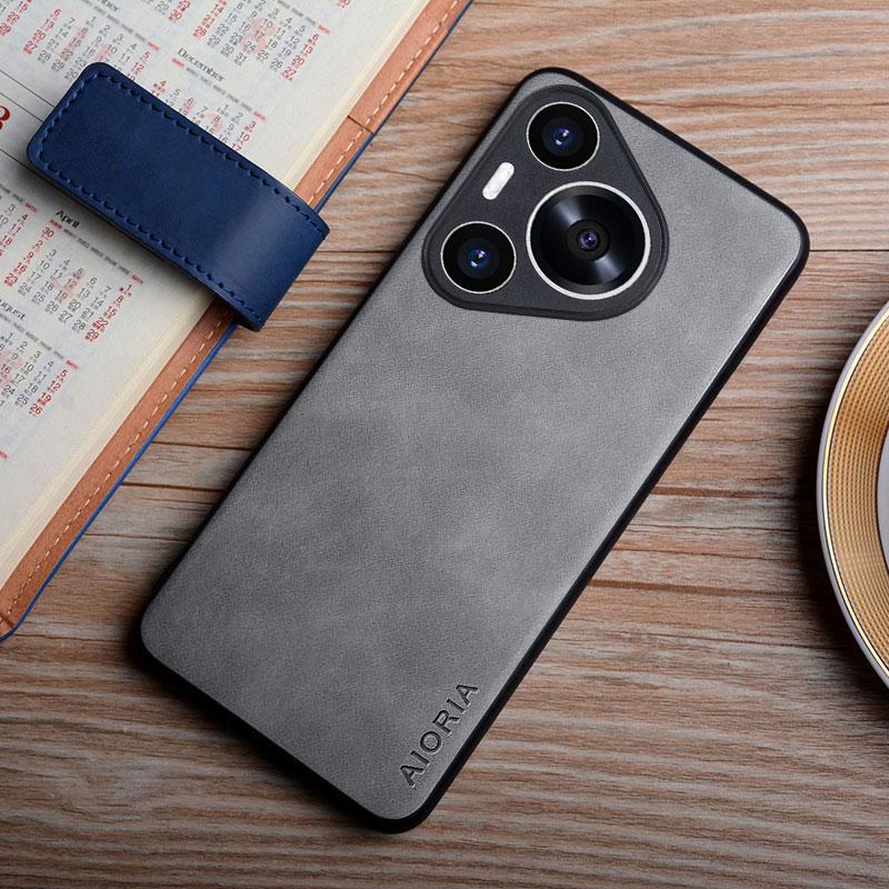 

Кожаный чехол для Huawei Pura 70 Ultra Pro, прочный матовый чехол с защитой от отпечатков пальцев для Pura 70 Pro, чехол Funda Pura 70 светло-серый