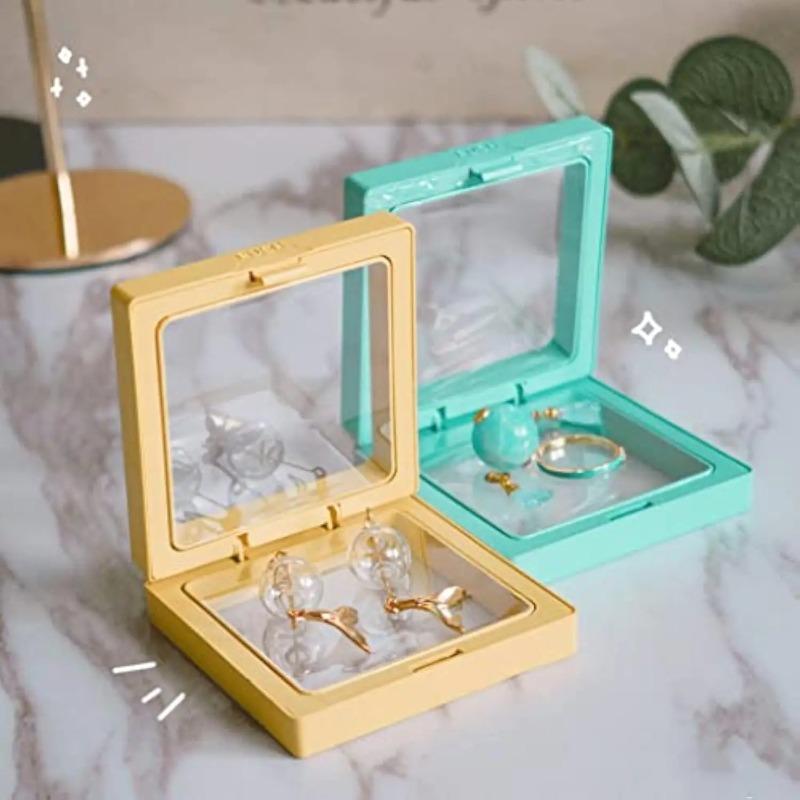 4pcs Multicolor Jewelry Display Box 3D Floating Picture Frame Shadow Box Ring Pendant Holder Protect Jewelry Stone