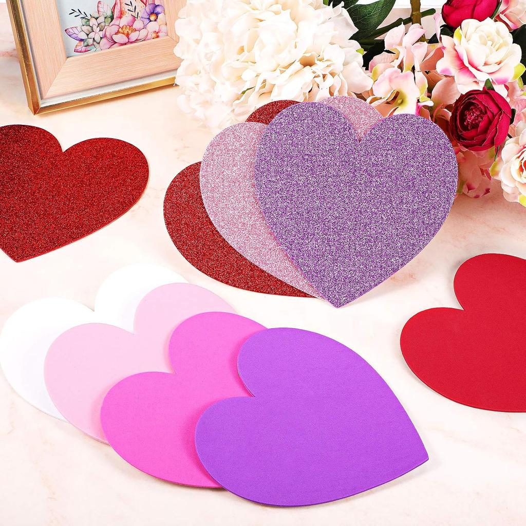 Zonon 50 Pieces 6 Inches Valentine's Day Foam Hearts Stickers Self Adhesive Large Heart Stickers Glitter Heart Foam Stickers for Valentine's Day