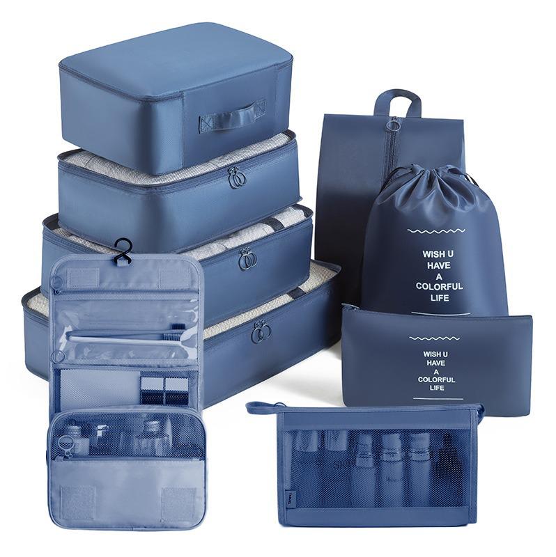 Eight-Piece Waterproof Travel Storage Bag Set for Business Trips - Large Capacity