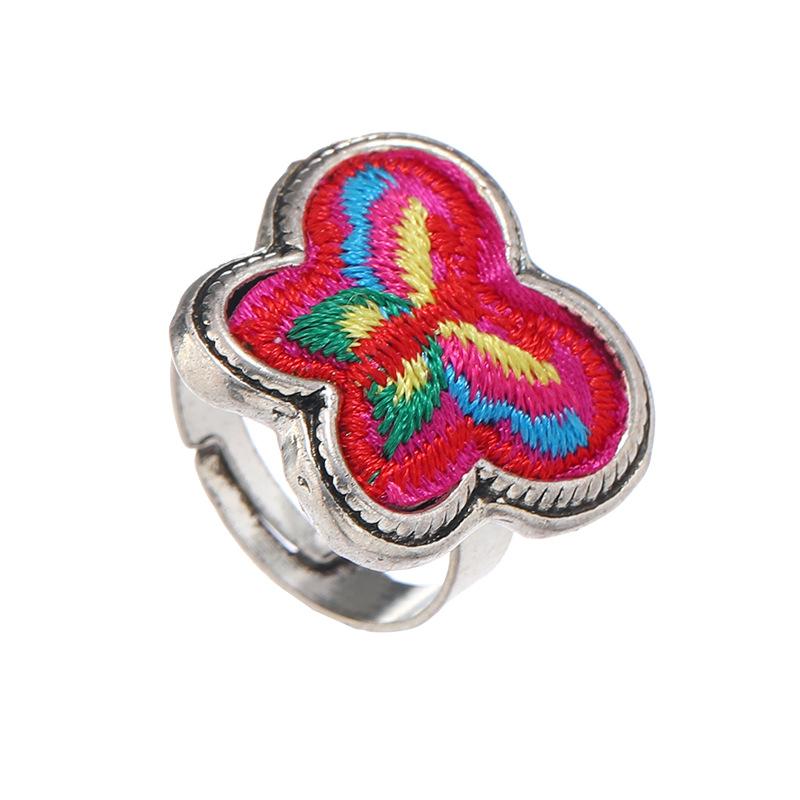 Anello vintage con ricamo in stile nazionale con motivo a farfalla e fiore per accessorio da donna anello