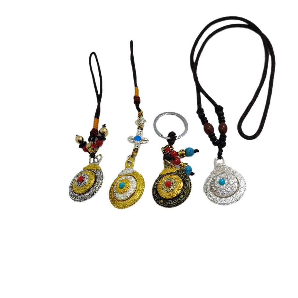 Tibetan Silver Rotating Nine Palaces Eight Trigrams Pendant with Zodiac Keychain Necklace