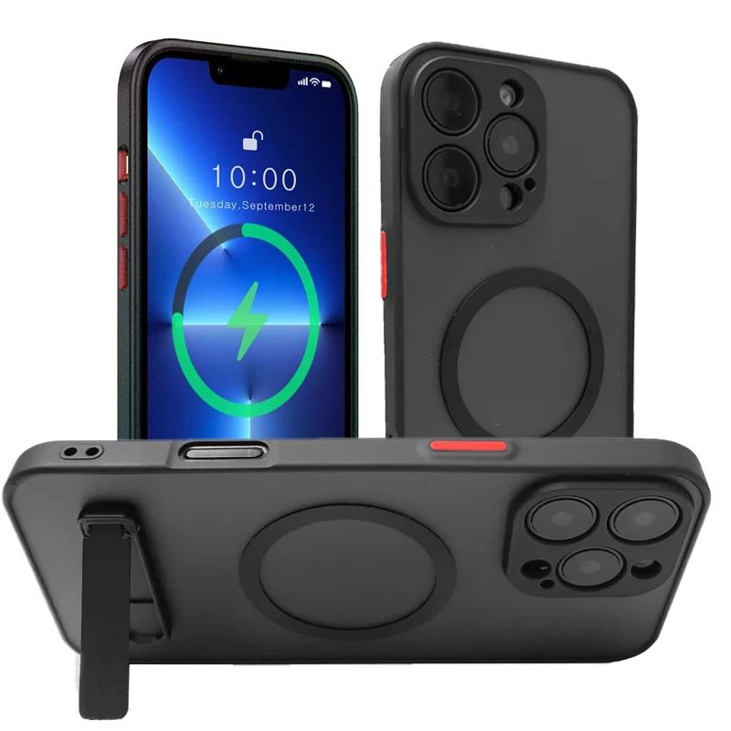 

UYUXIO Magnetic Mobile Phone Case with Stand for iPhone 16 Pro Max 15 14 Plus 13 12 Mini 11 Translucent Cover with Kickstand For iPhone 13