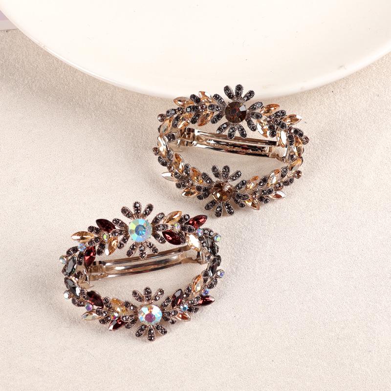 Korean Crystal Flower Hair Clip - Elegant Hollow Spring Barrette