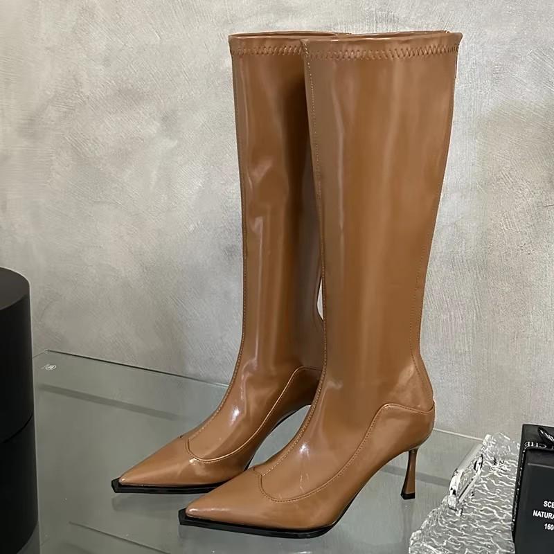Eilyken Design Soft Pointed Toe Women Knee-High Boots Designer Party Dress Street Long Booties Thin Heels Shoes