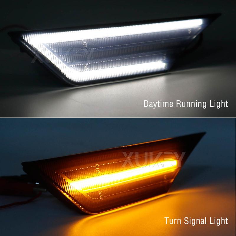 2x Front LED Side Marker Lights Turn Signal Lights Amber Sequential with White DRL for 2016- Honda Civic Sport Hatchback
