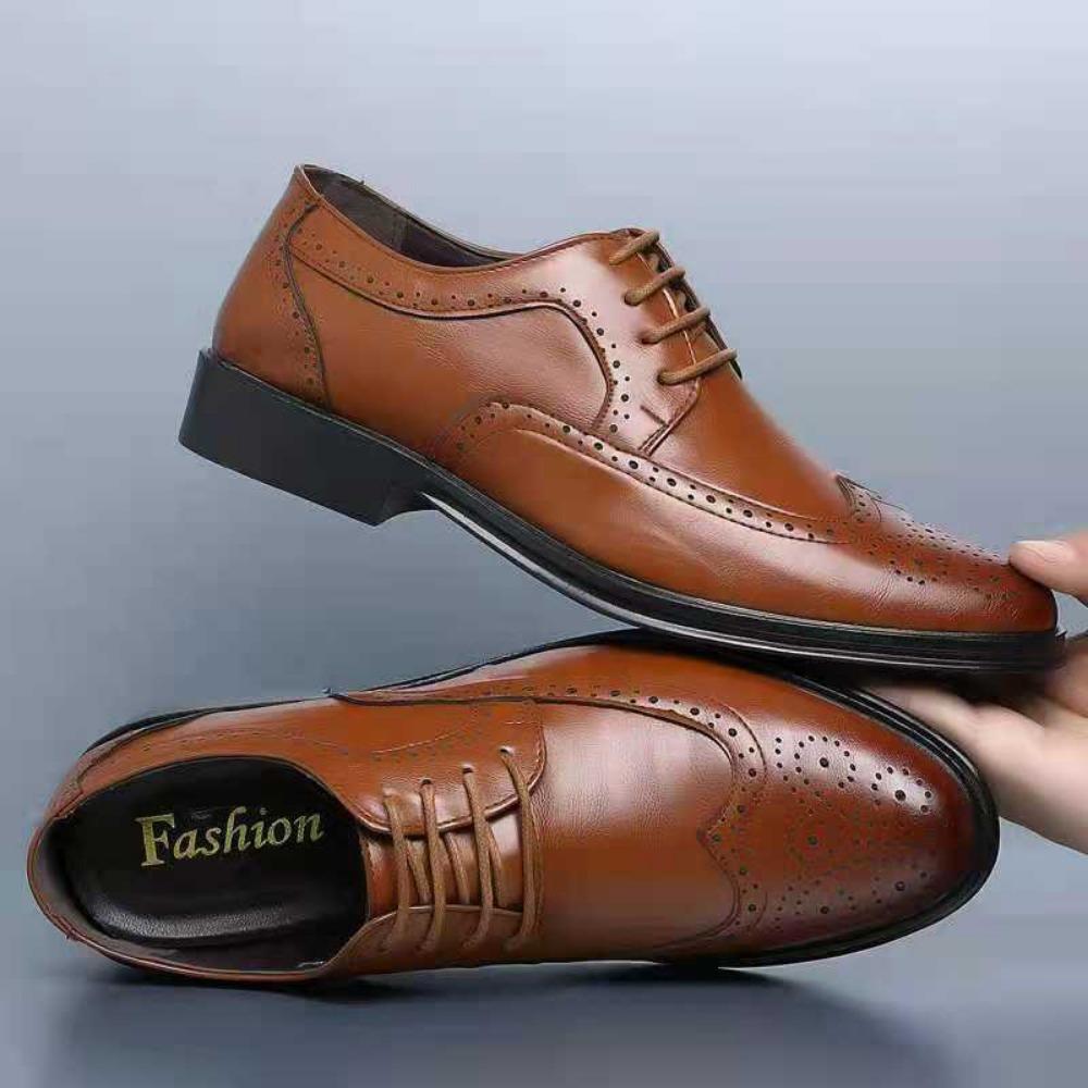 Mens Leather Shoes Brogue Business Formal British Style Big Size Perforated Oxford Shoes