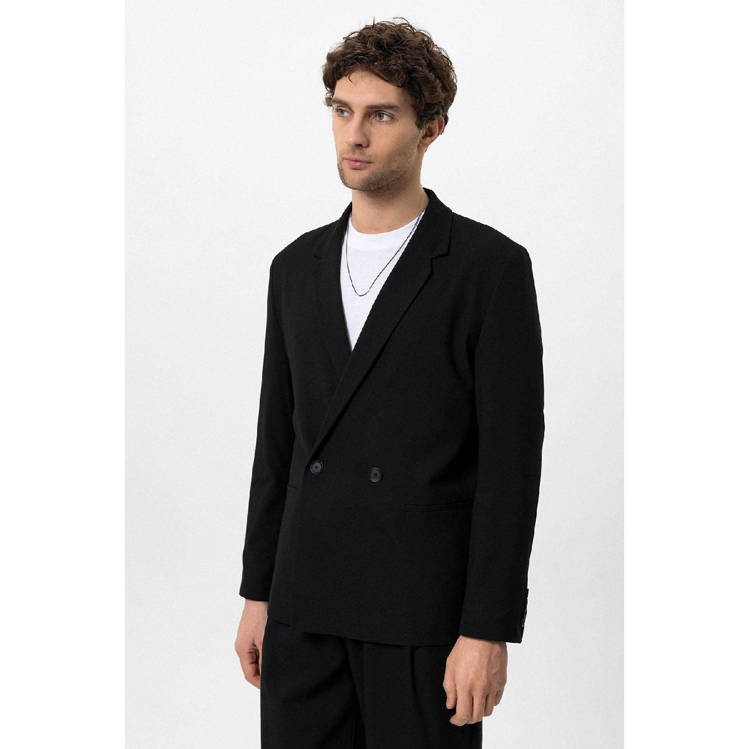 

Black Single Button Double Breasted Closure Men s Blazer Jacket S коричневый
