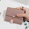 Affordable Luxury Women's Short Wallet Korean PU Leather Simple Everything with Solid Color Personality Leaf Pendant