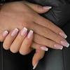 24pcs Short Coffin Shaped Simple Solid Color French Wearable False Nails French Tip Press On Nails Supplies