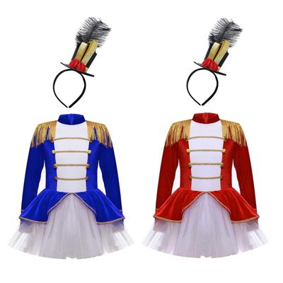 Kids Ringmaster Costume Set for Girls Long Sleeve Tassel Shoulder Tutu Leotard Dress with Top Hat Headband for Halloween