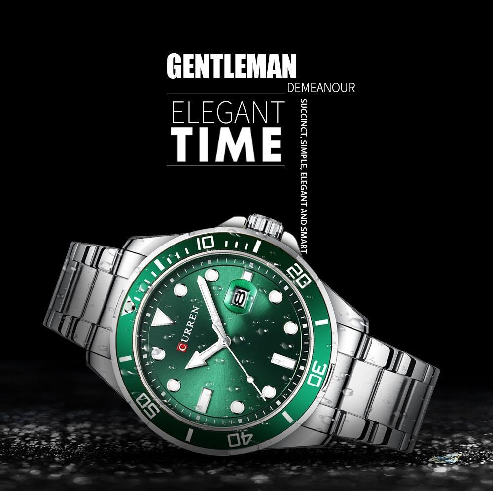 CURREN New Fashion Business Mens Wristwatches Green Clock Male Quartz Stainless Steel Watches Reloj Hombre Herrenuhr